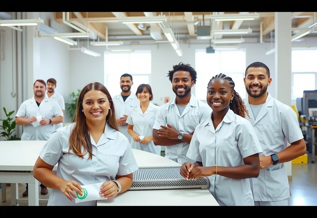 Ethical manufacturing process with happy workers